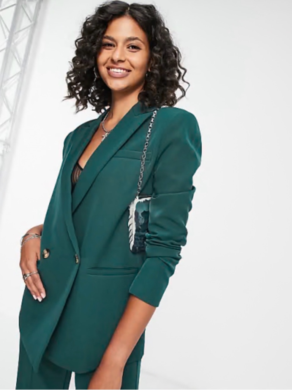 Tailored Teal Double-Breasted Blazer Jacket - Women